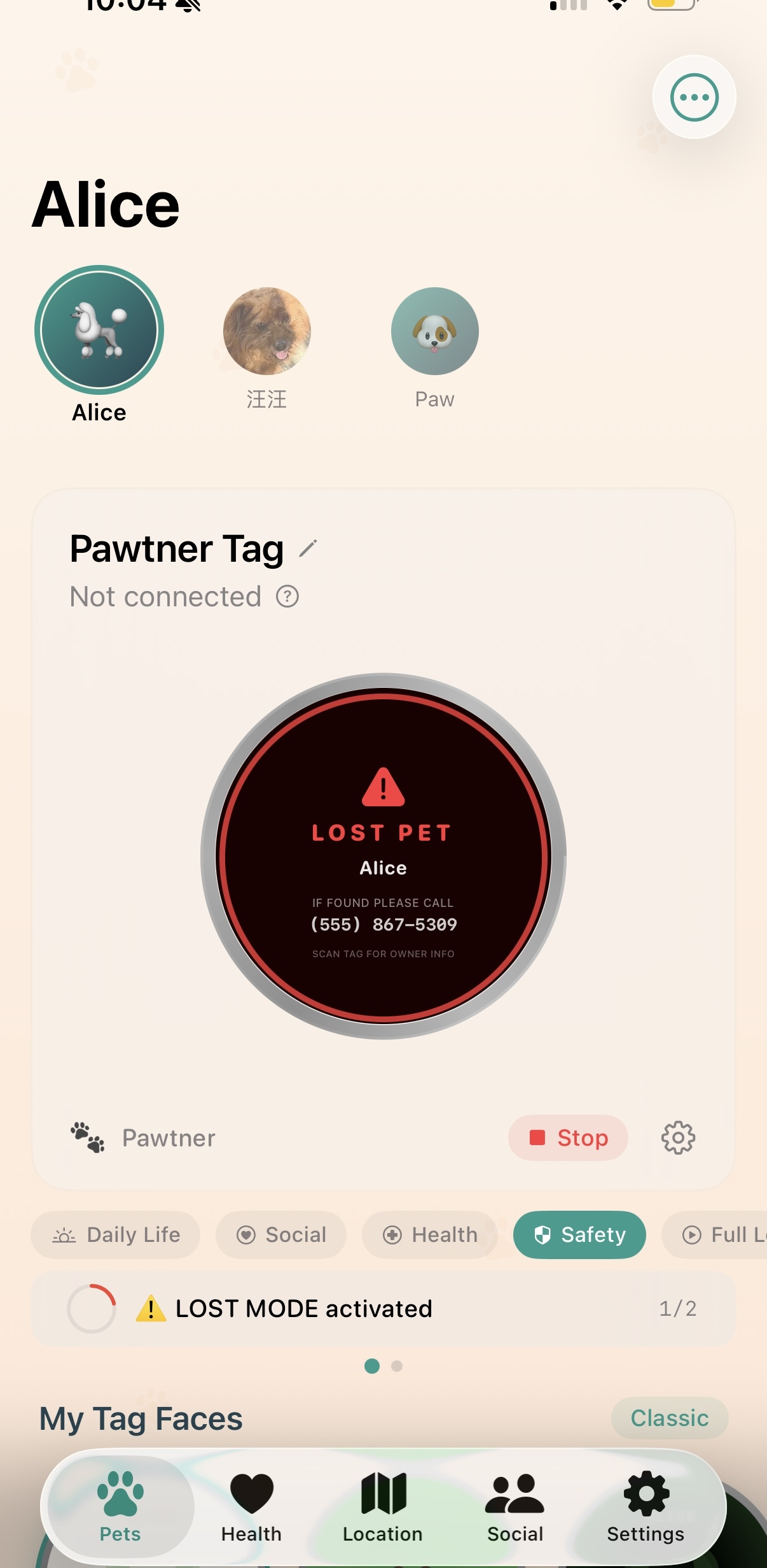 Lost pet mode